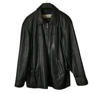 M.Julian Wilson’s Men’s Black Leather zipper front Jacket. Size XL.